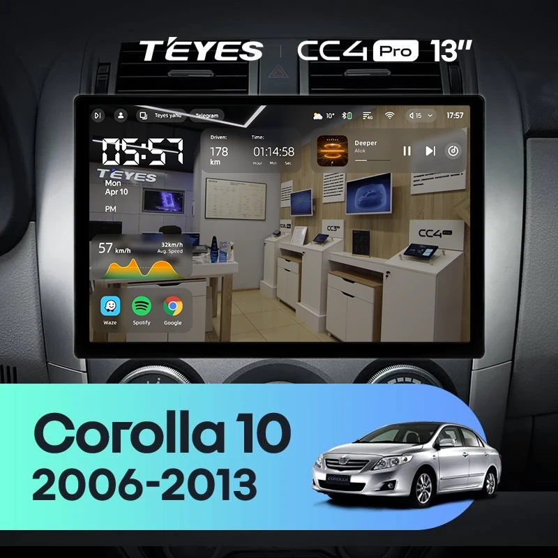 Штатная магнитола Teyes CC4 Pro 12/256 Toyota Corolla 10 E140 E150 (2006-2013) Тип-B (13")