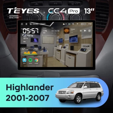 Штатная магнитола Teyes CC4 Pro 12/256 Toyota Highlander 1 XU20 (2001-2007) (13")