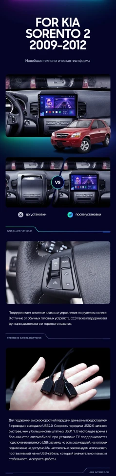 Штатная магнитола Teyes CC3 2K 4/64 Kia Sorento 2 XM (2009-2012) Тип-B