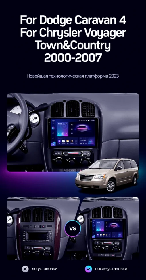 Штатная магнитола Teyes CC3 2K 4/64 Chrysler Voyager (2000-2007) Тип-B